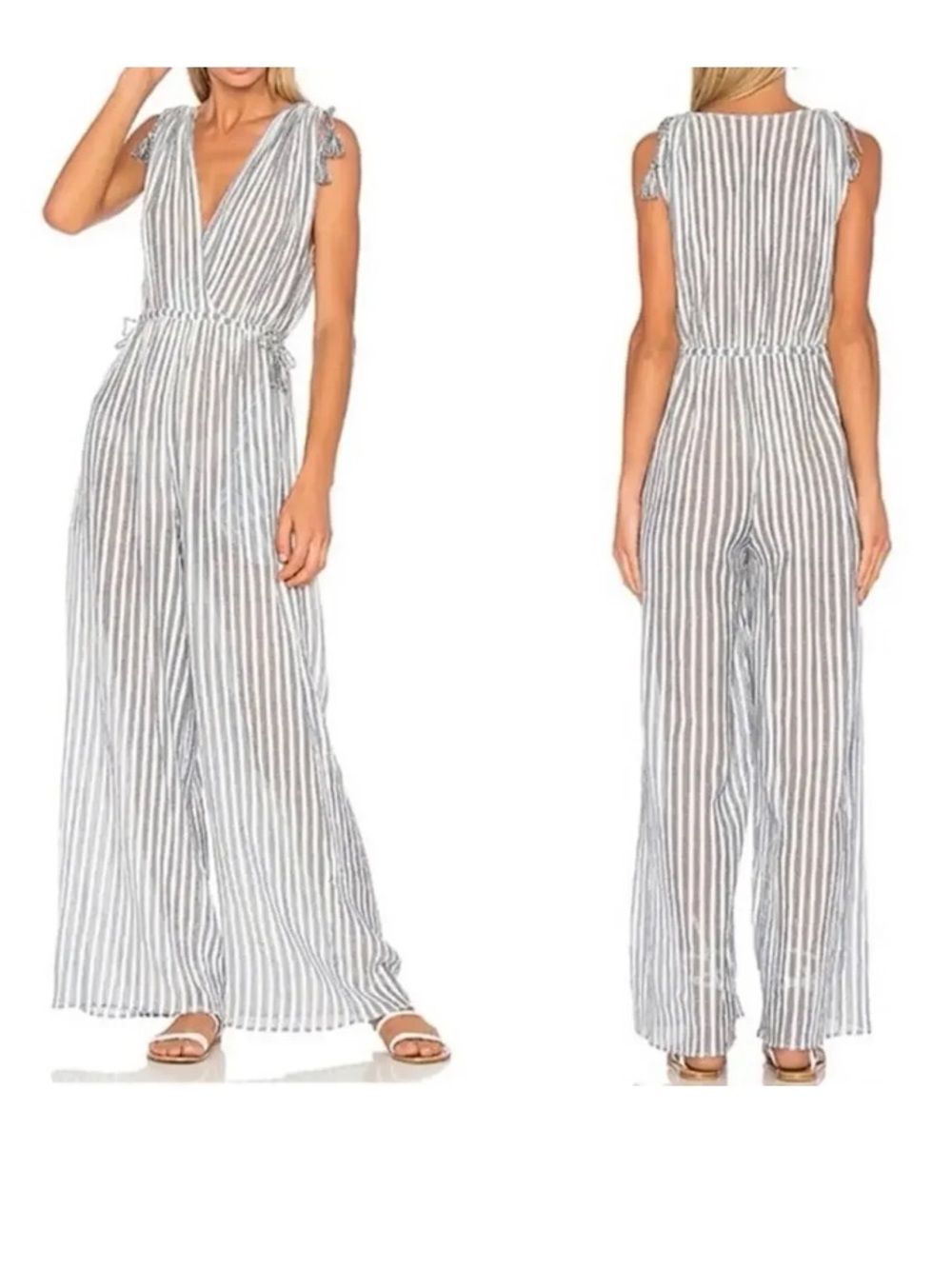 Ulla Johnson Tallis Striped Wide-Leg Jumpsuit - White & Blue